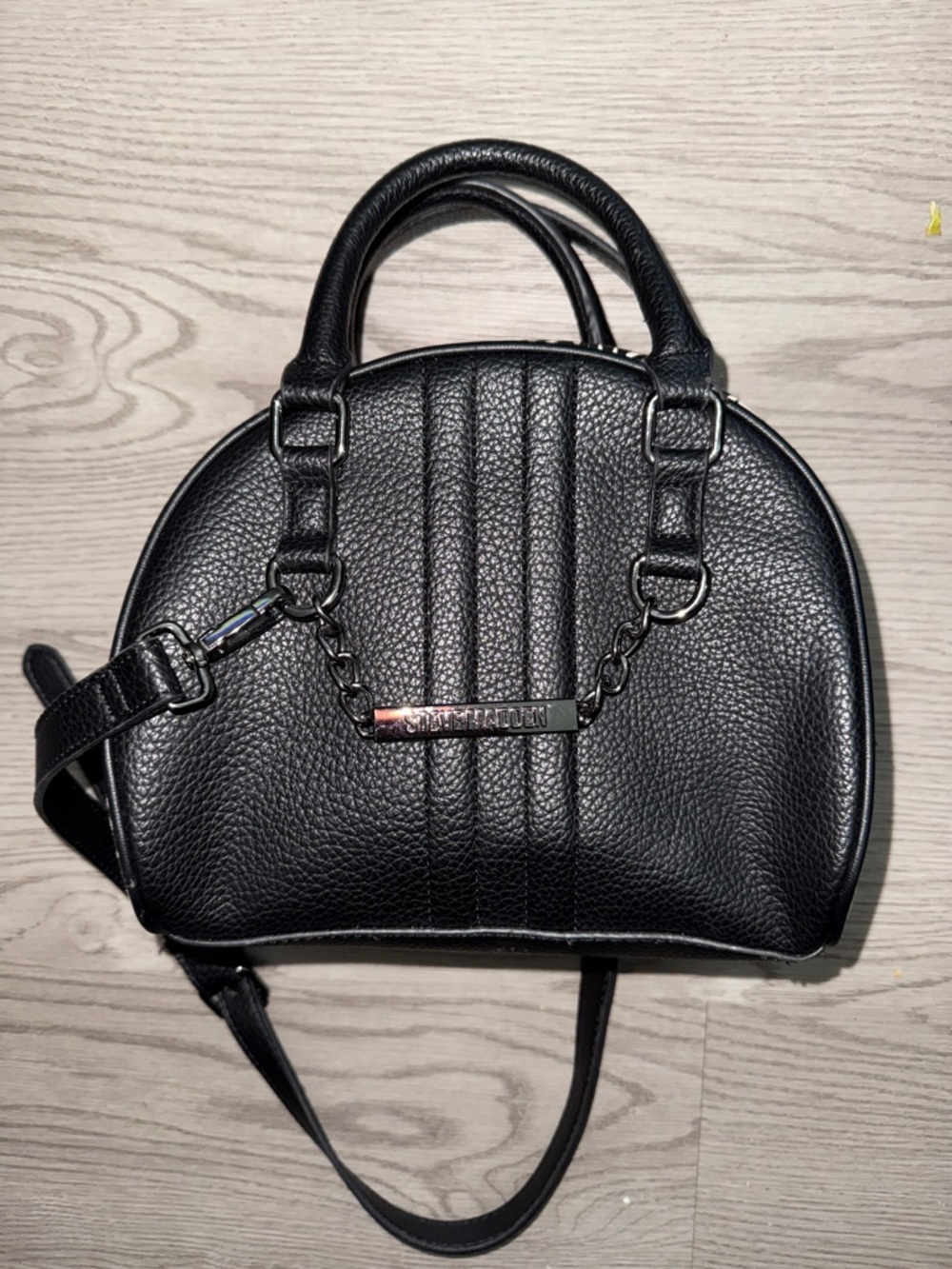 Steve Madden Black Pebbled Dome Crossbody with Chain Accent